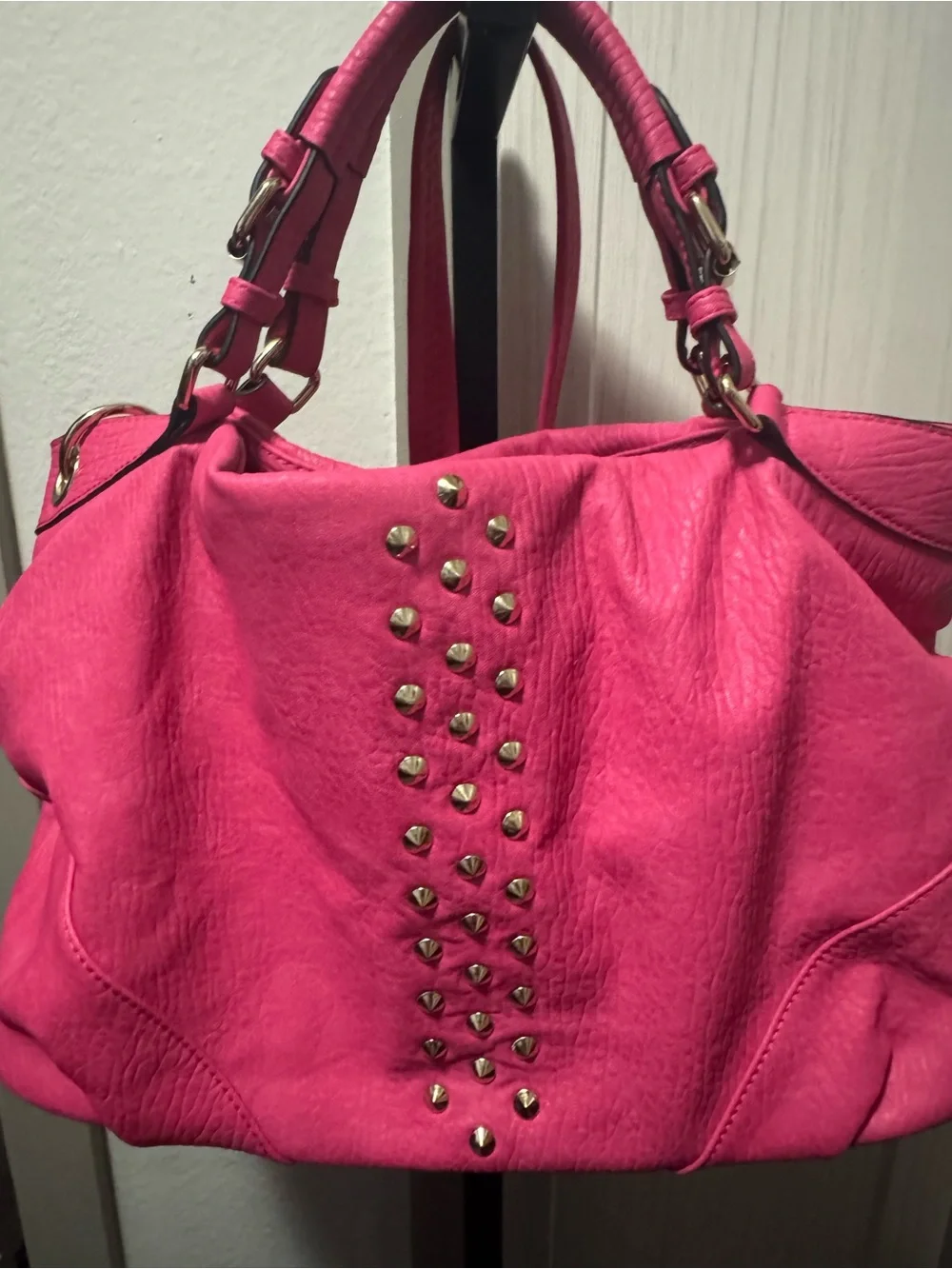 Hot Pink Studded Hobo Shoulder Bag